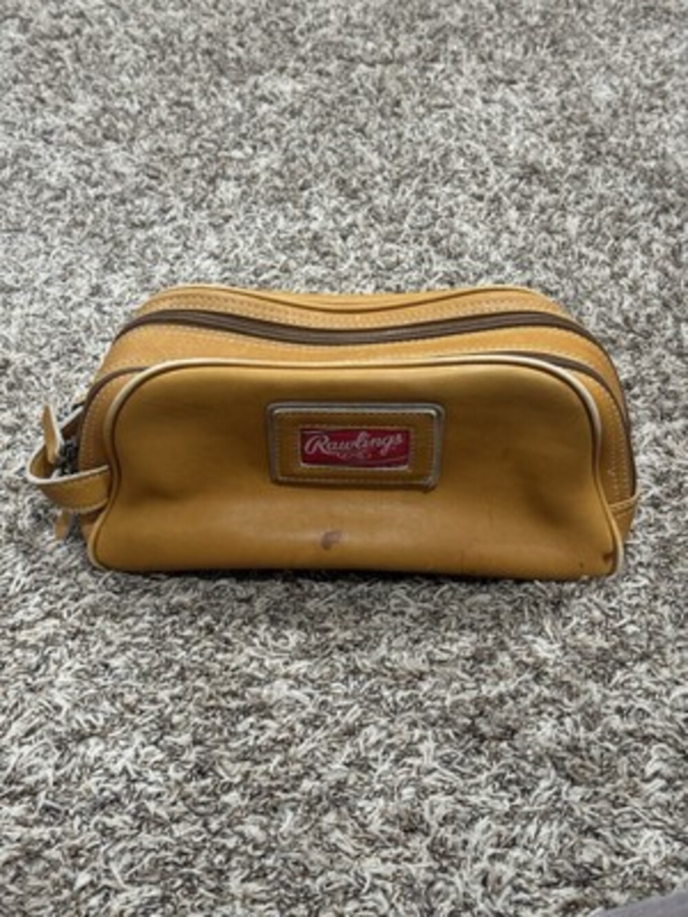 Vintage Rawlings Baseball Glove Leather Toiletry Bag Tan Double Zipper